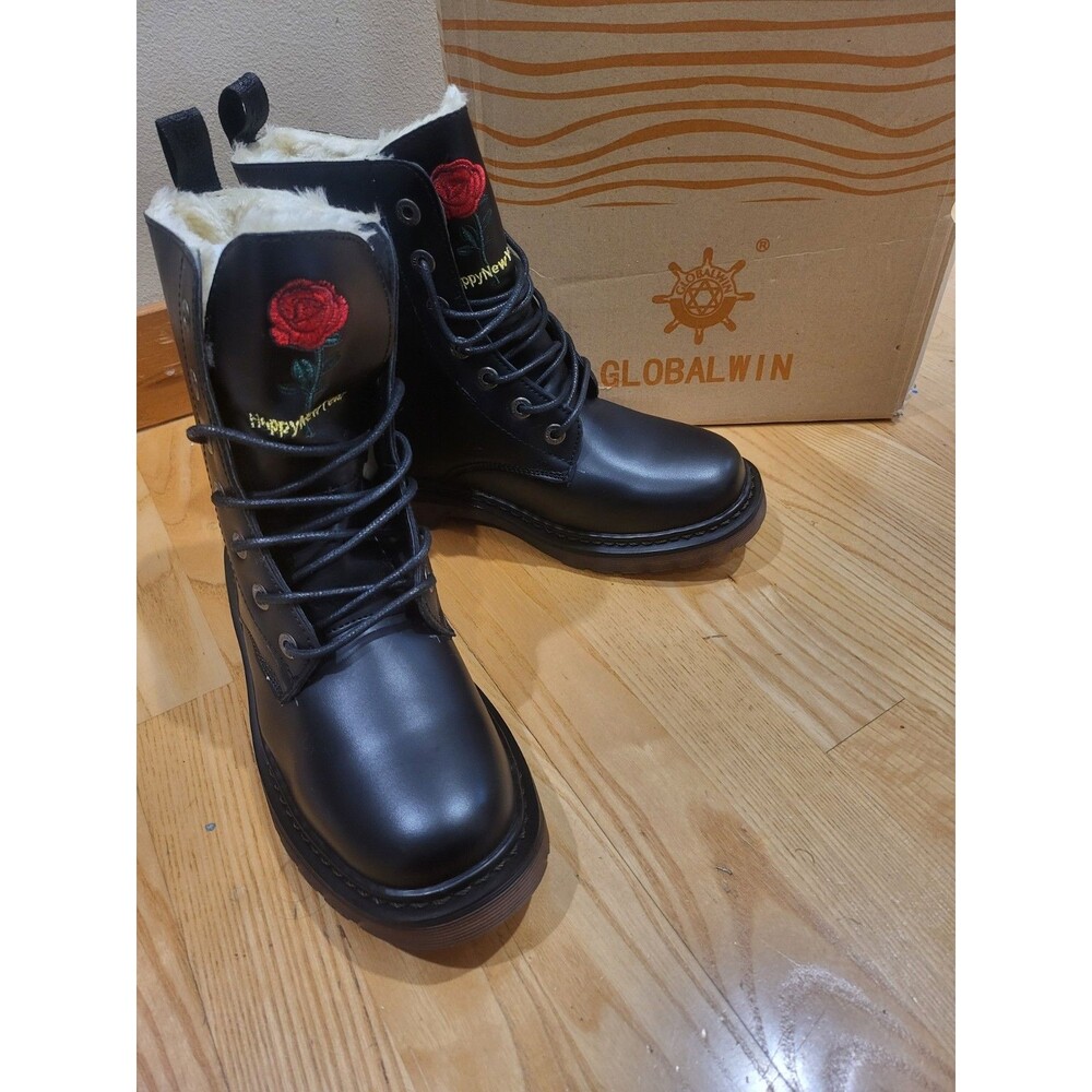 GLOBALWIN Womens Black Combat Boots Size 9 Lace Up Ankle Booties